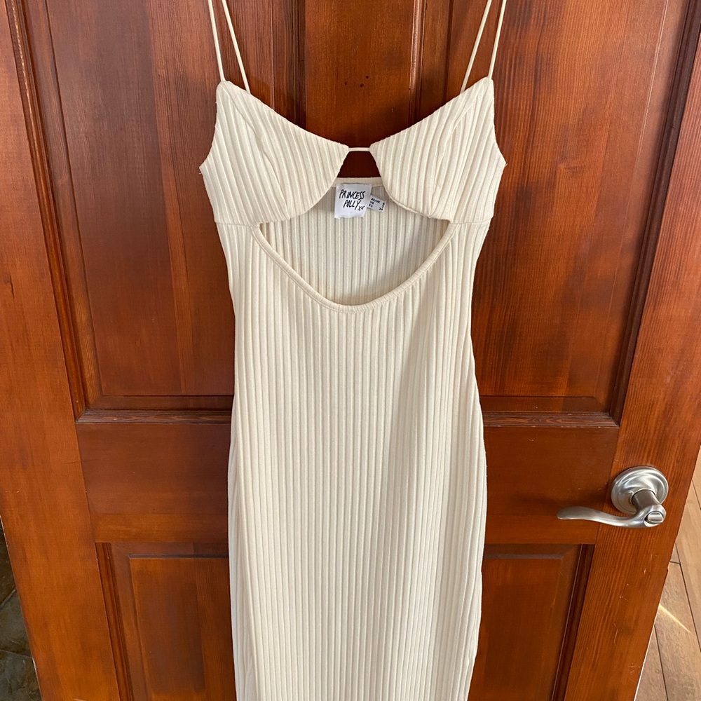 Ivory ribbed maxi dress with slit